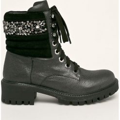 Twinset - Workery skórzane. Czarne workery damskie Twinset, ze skóry, bez obcasa, na obcasie, na sznurówki. W wyprzedaży za 679,90 zł.