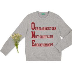 Bluza w kolorze szaro-czerwonym. Szare bluzy niemowlęce Benetton Kids, z nadrukiem, z bawełny, bez rękawów, bez kaptura. W wyprzedaży za 35,95 zł.