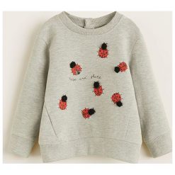 Mango Kids - Bluza dziecięca 80-104 cm. Szare bluzy dziewczęce Mango Kids, z aplikacjami, z elastanu, bez rękawów, bez kaptura. Za 49,90 zł.