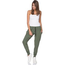 Khaki Dresowe Spodnie z Wiązaniem w Pasie. Brązowe spodnie dresowe damskie marki Molly.pl, s, z dresówki. Za 129,90 zł.