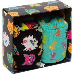 Zestaw 2 par wysokich skarpet damskich HAPPY SOCKS - XCAT02-6300 Czarny Kolorowy Zielony. Czarne skarpetki damskie Happy Socks, bez wzorów, z elastanu. Za 74,90 zł.