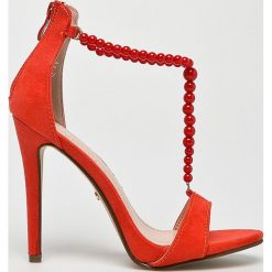 Answear - Sandały Ideal Shoes. Pomarańczowe sandały damskie ANSWEAR, bez wzorów, z materiału, bez obcasa, na obcasie, bez zapięcia. W wyprzedaży za 89,90 zł.