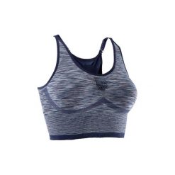 Stanik YOGA bez szwów. Niebieskie biustonosze sportowe damskie marki DOMYOS, z elastanu. W wyprzedaży za 39,99 zł.