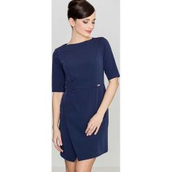 Niebieska Elegancka Sukienka z Asymetrycznym Rozporkiem. Niebieskie sukienki damskie Molly.pl, s, bez wzorów, z tkaniny, eleganckie, z asymetrycznym kołnierzem, bez rękawów, asymetryczne. Za 149,90 zł.