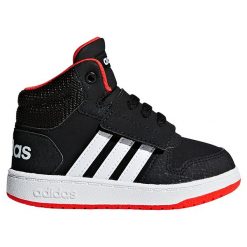Buty adidas Hoops Mid 2.0 I (B75945). Czerwone buty chłopięce sportowe Adidas, z materiału, bez zapięcia. Za 149,99 zł.