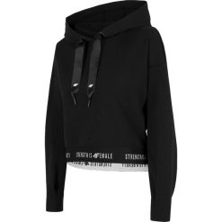Bluza damska BLD001 - głęboka czerń. Czarne bluzy damskie marki 4f, m, bez wzorów, z dzianiny, z krótkim rękawem, krótkie, z kapturem. Za 129,99 zł.