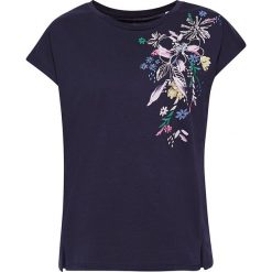 Koszulka w kolorze granatowym ze wzorem. Niebieskie koszulki damskie Esprit, s, z bawełny, z okrągłym kołnierzem. W wyprzedaży za 49,95 zł.