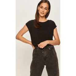 Answear - T-shirt. Czarne bluzki damskie ANSWEAR, s, bez wzorów, z bawełny, casualowe, z okrągłym kołnierzem, z krótkim rękawem. Za 49,90 zł.