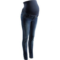 Dżinsy ciążowe SKINNY bonprix ciemny denim. Niebieskie jeansy damskie bonprix, w paski, z denimu. Za 139,99 zł.