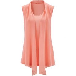 Top z szyfonem bonprix łososiowo-jasnoróżowy. Czerwone topy damskie bonprix, z wiskozy. Za 44,99 zł.