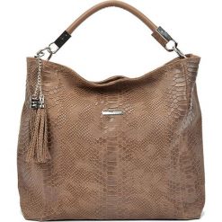 Shopper bag damskie: Skórzana torebka w kolorze fango – (S)35 x (W)48 x (G)14 cm