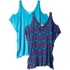 Shirt (2 szt.) bonprix kobaltowo-turkusowy. Niebieskie bluzki dziewczęce bonprix, z nadrukiem, bez kołnierzyka, bez rękawów, bez kaptura. Za 49,98 zł.
