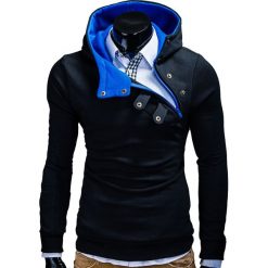 Bejsbolówki męskie: BLUZA MĘSKA Z KAPTUREM PACO - CZARNA/TURKUSOWA