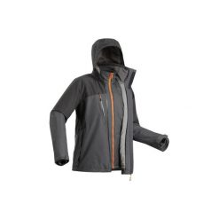 Kurtka turystyczna TRAVEL500 3w1 męska. Szare kurtki męskie QUECHUA, xl, bez wzorów, z elastanu, bez kaptura. Za 349,99 zł.