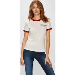 Wrangler - Top. Szare topy damskie Wrangler, l, z nadrukiem, z bawełny, z okrągłym kołnierzem. Za 99,90 zł.