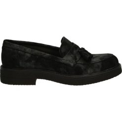 Mokasyny - 370 BLAC-SILV. Czarne mokasyny damskie marki Venezia, z materiału, na obcasie. Za 199,00 zł.