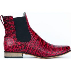 Klasyczne sztyblety z tłoczeniem - skóra naturalna - model 480 - kolor czarno-czerwony krokodyl. Czerwone botki damskie Zapato, ze skóry, klasyczne, bez obcasa, bez zapięcia. W wyprzedaży za 319,20 zł.