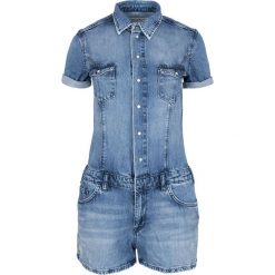 Kombinezon Pepe Jeans. Niebieskie kombinezony damskie Pepe Jeans, bez wzorów, z jeansu, bez kołnierzyka, z krótkim rękawem, krótkie. Za 479,00 zł.