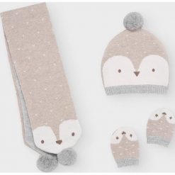 Mayoral Newborn - Czapka, szalik i rękawiczki dziecięce. Szare szaliki i rękawiczki niemowlęce Mayoral Newborn, z nadrukiem, z bawełny. Za 101,90 zł.