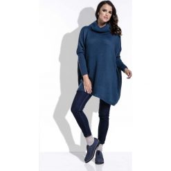 Granatowy Sweter Ciepły Luźny z Golfem. Niebieskie piżamy damskie Molly.pl, uniwersalny, bez wzorów, bez rękawów. Za 131,90 zł.