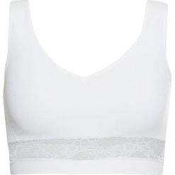 Biustonosz bustier bezszwowy bonprix biały. Białe biustonosze bonprix, z aplikacjami, z koronki. Za 32,99 zł.