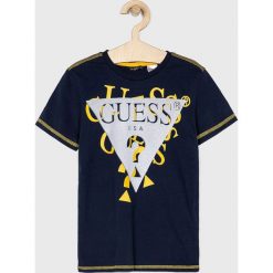 Guess Jeans - T-shirt dziecięcy 118-175 cm. Szare t-shirty chłopięce Guess Jeans, z nadrukiem, z bawełny, bez rękawów. W wyprzedaży za 79,90 zł.