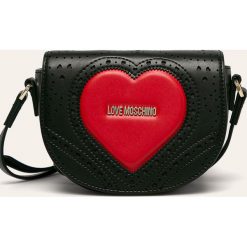 Love Moschino - Torebka. Czarne listonoszki damskie Love Moschino, w paski, ze skóry ekologicznej, na ramię, małe, z aplikacjami. Za 699,90 zł.