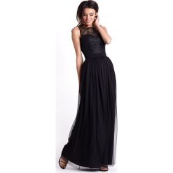 Sukienka wieczorowa maxi czarna - 36. Czarne sukienki damskie e-margeritka.pl, na sylwestra, bez wzorów, z tkaniny, eleganckie, z podwójnym kołnierzykiem, bez rękawów, maxi, dopasowane. Za 279,99 zł.
