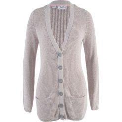 Kardigany damskie: Sweter rozpinany z kieszeniami bonprix jasnoszary – pastelowy jasnoróżowy melanż
