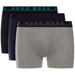 Komplet 3 par bokserek Boss 50415184. Czarne bokserki męskie Boss, bez wzorów, z elastanu. W wyprzedaży za 129,00 zł.