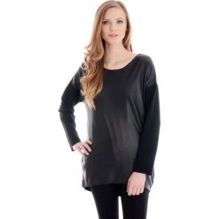 Bluzka - tunika - 13-16570 NERO. Czarne bluzki damskie Unisono, s, bez wzorów, z elastanu, eleganckie, z asymetrycznym kołnierzem, bez rękawów. Za 49,00 zł.