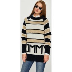 Tommy Hilfiger - Sweter Tommy Icons. Niebieskie swetry damskie TOMMY HILFIGER, s, z nadrukiem, z bawełny, bez rękawów, długie, bez kaptura. W wyprzedaży za 449,90 zł.