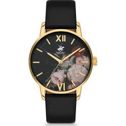 Zegarek kwarcowy w kolorze czarno-złotym. Żółte, analogowe zegarki damskie Beverly Hills Polo Club, złote. W wyprzedaży za 259,95 zł.