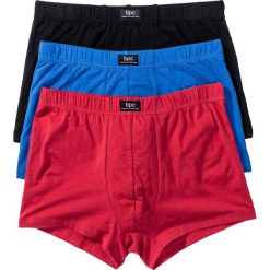 Bokserki (3 pary) bonprix lazurowo-czerwono-czarny. Niebieskie bokserki męskie bonprix, bez wzorów, z dżerseju. Za 38,97 zł.