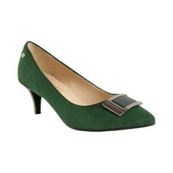 Buty ślubne damskie: Skórzane czółenka w kolorze zielonym
