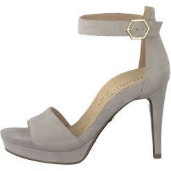 Tamaris Damskie Sandały 39 Szary. Szare sandały damskie Tamaris, bez wzorów, eleganckie, na wysokim obcasie, bez zapięcia. Za 350,00 zł.