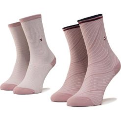 Zestaw 2 par wysokich skarpet damskich TOMMY HILFIGER - 320301001 Woodrose 012. Różowe skarpetki damskie z elastanu. Za 49,00 zł.
