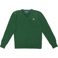 Sweter w kolorze zielonym. Zielone swetry chłopięce marki Polo Club Women & Kids, z haftami, z okrągłym kołnierzem. W wyprzedaży za 108,95 zł.
