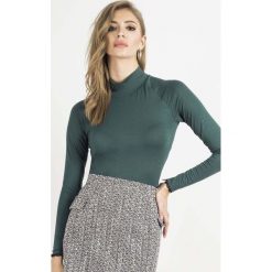 Zielony Golf Basic z Koronkową Wypustką. Zielone bluzki damskie marki Molly.pl, s, w koronkowe wzory, z jeansu, z długim rękawem. Za 128,90 zł.