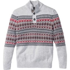 Swetry męskie: Sweter z plisą guzikową Regular Fit bonprix szary melanż