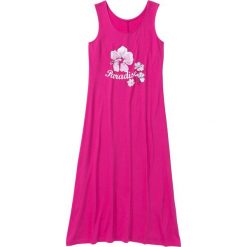 Koszula nocna, długa bonprix różowa magnolia z nadrukiem. Różowe koszule nocne damskie bonprix, z nadrukiem, bez kołnierzyka, z długim rękawem. Za 34,99 zł.