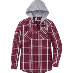 Koszula z długim rękawem i odpinanym kapturem Regular Fit bonprix czerwony klonowy w kratę. Czerwone koszule męskie na spinki marki bonprix, l, z nadrukiem, z kapturem, z długim rękawem. Za 59,99 zł.