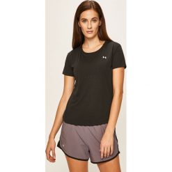 Under Armour - T-shirt. Czarne bluzki damskie Under Armour, s, bez wzorów, z elastanu, casualowe, z okrągłym kołnierzem, z krótkim rękawem. W wyprzedaży za 99,90 zł.