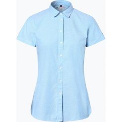 Tommy Hilfiger - Bluzka damska, niebieski. Niebieskie bluzki damskie TOMMY HILFIGER, z haftami, z bawełny, bez kołnierzyka, z krótkim rękawem. Za 169,95 zł.