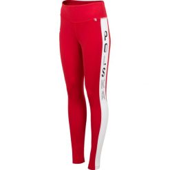 Legginsy kibica damskie LEG500 - czerwony. Czerwone legginsy sportowe damskie marki 4f, z napisami, z poliesteru. Za 119,99 zł.