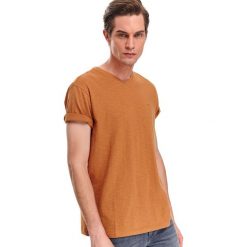 T-shirt strukturalny. Żółte t-shirty męskie Top Secret, na wiosnę, xxl, bez wzorów, z bawełny, klasyczne, z dekoltem w serek, krótkie. Za 49,99 zł.