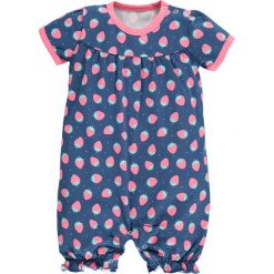 Rampers w kolorze granatowo-różowym. Różowe body niemowlęce lamino, bez wzorów, z bawełny, bez rękawów. W wyprzedaży za 35,95 zł.
