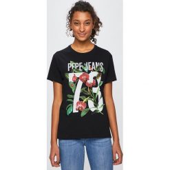 Pepe Jeans - Top. Czarne bluzki z odkrytymi ramionami marki Pepe Jeans, s, z nadrukiem, z bawełny, z okrągłym kołnierzem. Za 139,90 zł.