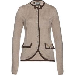 Sweter rozpinany ludowy z domieszką wełny bonprix kamienisto-brązowy. Szare golfy damskie bonprix, z materiału. Za 124,99 zł.