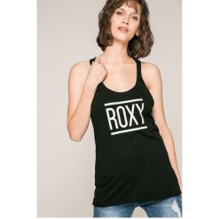 Roxy - Top. Czarne topy damskie marki Roxy, s, z nadrukiem, z bawełny, z okrągłym kołnierzem. W wyprzedaży za 59,90 zł.